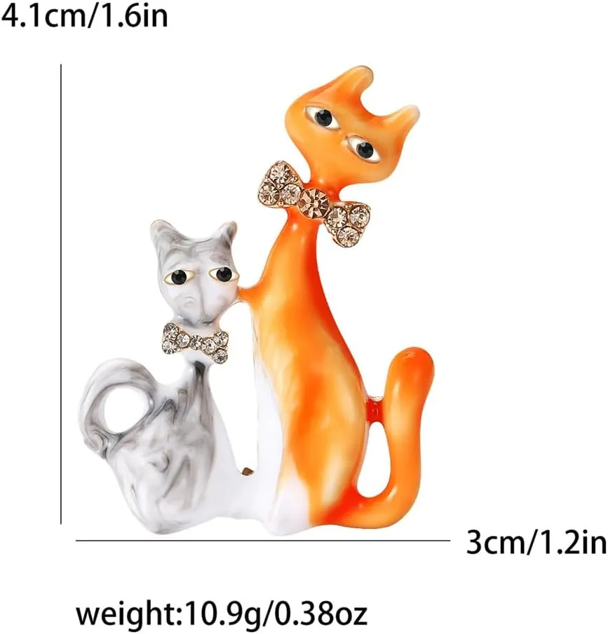 Cute Cat Enamel CZ Bow Brooch Pin for Women Girls Best Freind Sisters Dainty Animal Kitten Friendship Brooches Lapel Pins Dress Clothes Accessories Gifts for Christmas Daughter Her Birthday 2 Pcs Set