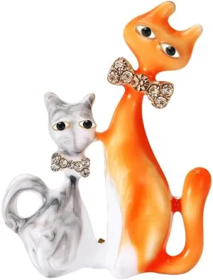 Cute Cat Enamel CZ Bow Brooch Pin for Women Girls Best Freind Sisters Dainty Animal Kitten Friendship Brooches Lapel Pins Dress Clothes Accessories Gifts for Christmas Daughter Her Birthday 2 Pcs Set