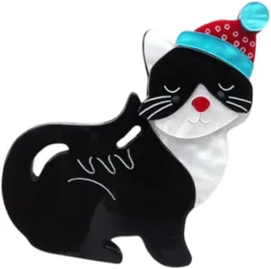 Cute Cat Santa's Hat Christmas Brooch Lapel Pins for Women Girls Funny Cartoon Animal Acrylic Pin Clip for Sweater Scarves Hat Dress Badges Suit Brooches Clothes Accessories Xmas Party Decoration Jewelry Gifts Pet Lover
