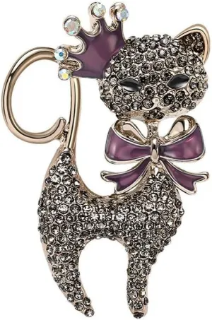 Cute Crown Cat Bow Rhinestones Brooch Pin for Women Girls Fashion Cute Sparkly Crystals Animal Pet Lovers Brooches Lapel Pins Dress Accessories Hat Bag Christmas Birthday Party Jewelry Gift Daughter Her 51mm