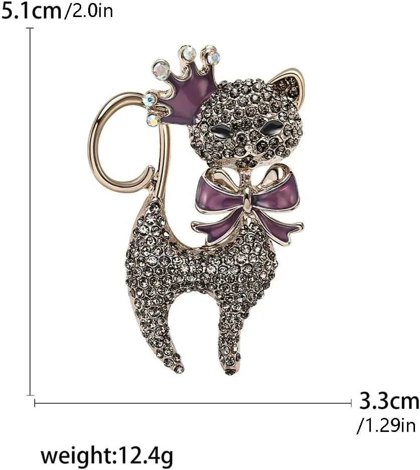 Cute Crown Cat Bow Rhinestones Brooch Pin for Women Girls Fashion Cute Sparkly Crystals Animal Pet Lovers Brooches Lapel Pins Dress Accessories Hat Bag Christmas Birthday Party Jewelry Gift Daughter Her 51mm