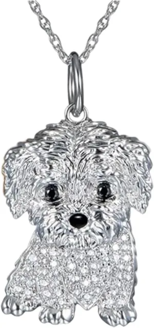 Cute Crystal Maltese Dog Pendant Necklace for Women Cartoon Animal Dog Necklace Pets Lover Jewelry