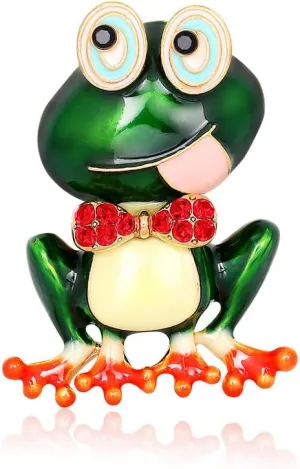 Cute Frog Shawl Brooch Pin Cubic Zirconia Crystal Animal Glasses Bow Knot Pins Clip Lapel Backpacks Badge Brooches Pins for Women Girls Dainty Jewelry Gifts