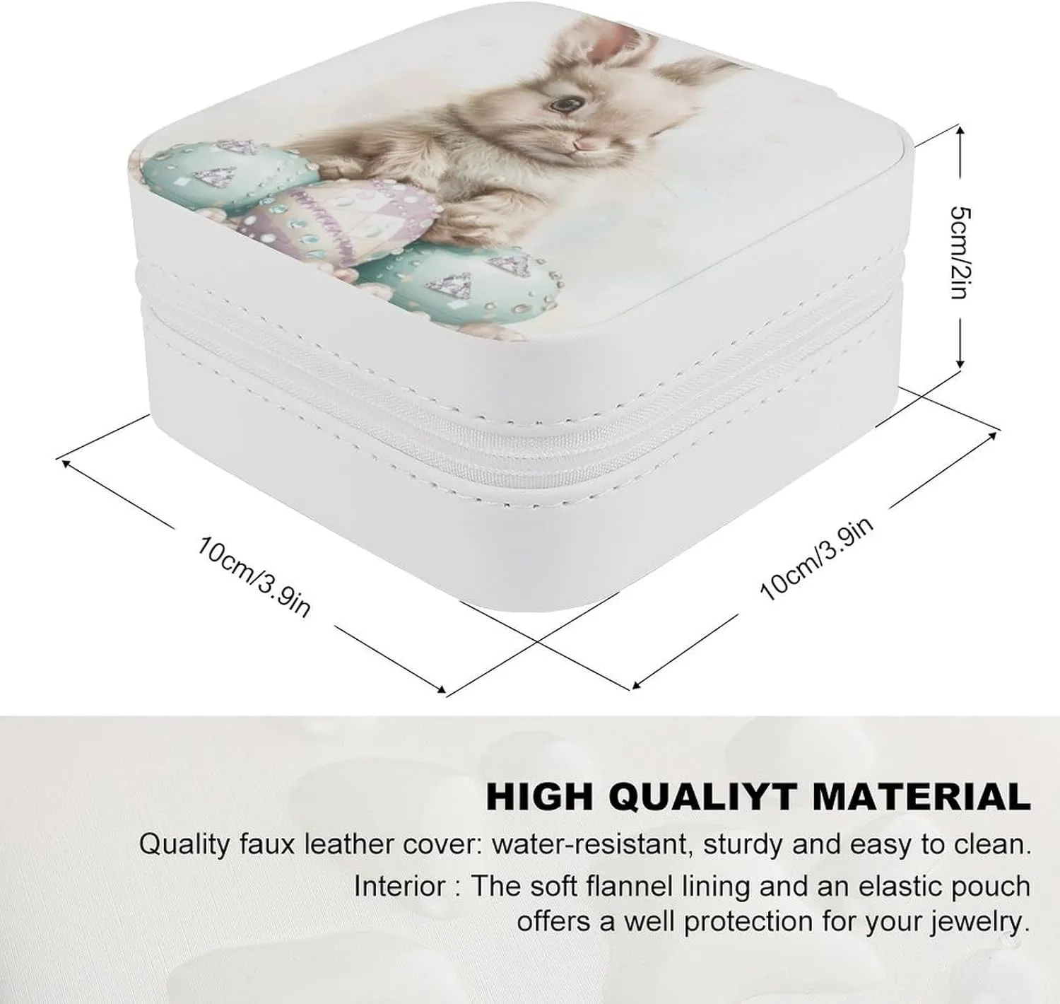Cute Little Baby Easter Bunny Travel Jewelry Case,easter Eggs with Diamonds And Pearls Small Jewelry Box Jewelry Organizer Portable PU Leather Mini Jewelry Case for Girls Womens Earring Necklace Rings