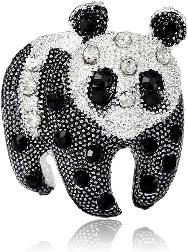 Cute Panda Small Pins Brooch for Women Girls Black Clear Rhinestones Lovely Bear Cartoon Enamel Brooches Clothes Accessories Corsage for Hat Bag Suit Tie Fashion Animal Lapel Pin Jewelry Gift Bff Birthday 34mm
