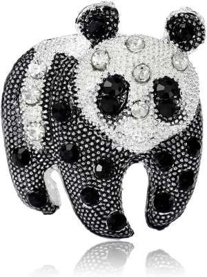 Cute Panda Small Pins Brooch for Women Girls Black Clear Rhinestones Lovely Bear Cartoon Enamel Brooches Clothes Accessories Corsage for Hat Bag Suit Tie Fashion Animal Lapel Pin Jewelry Gift Bff Birthday 34mm