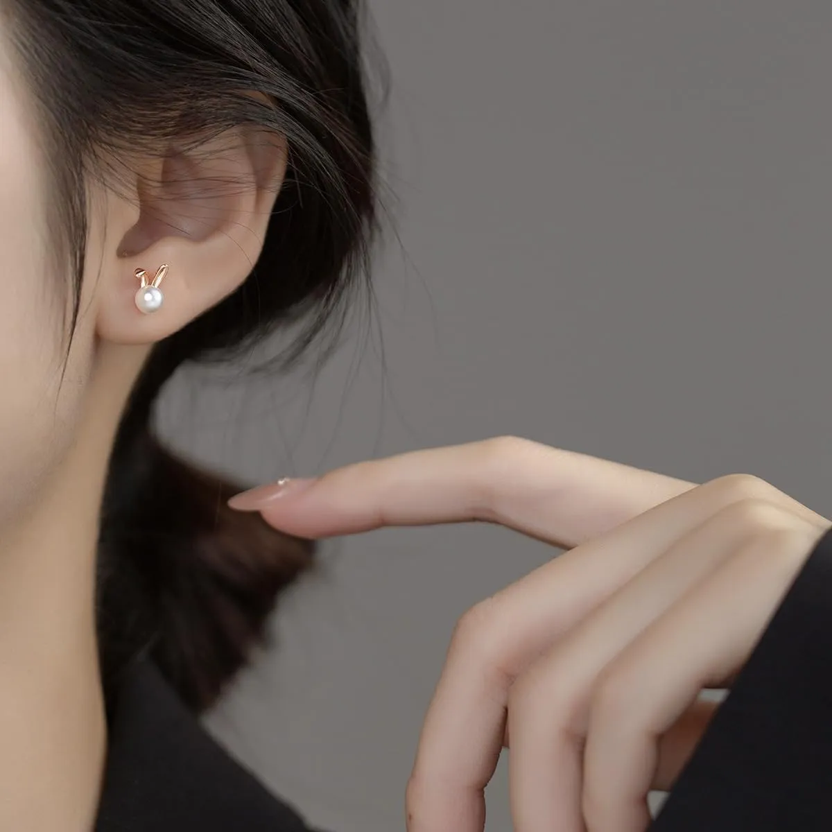Cute Rabbit Pearl Tiny Stud Earrings for Women Teen Girls 925 Sterling Silver Bunny Animal Cartilage Hypoallergenic Small Studs Earring Elegant Jewelry Gifts Bff