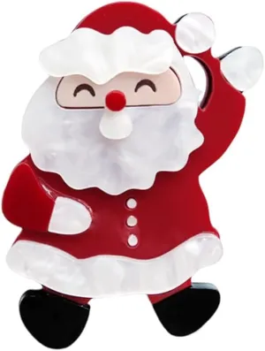 Cute Santa Claus Christmas Brooch Lapel Pins for Women Girls Funny Red White Acrylic Pin Clip Sweater Scarves Hat Dress Badges Brooches Xmas Party Decoration Jewelry Gifts