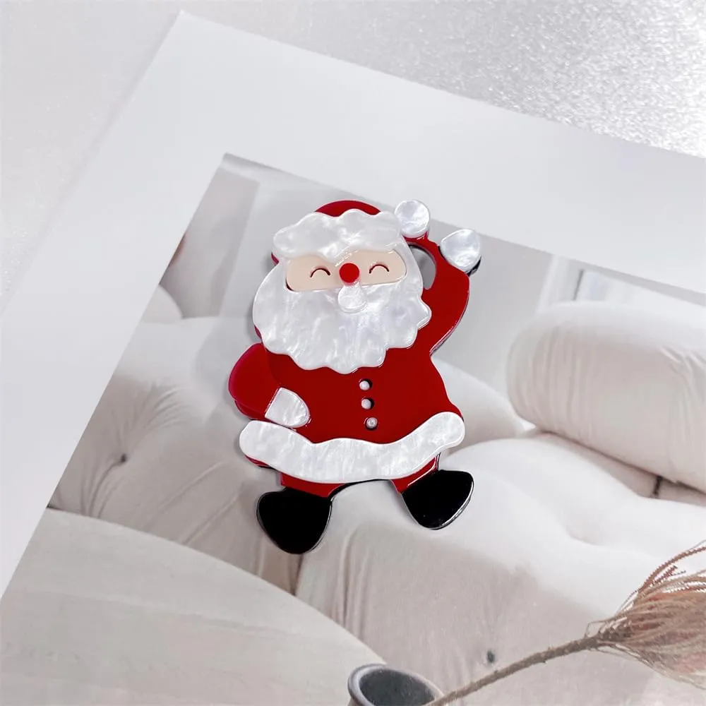 Cute Santa Claus Christmas Brooch Lapel Pins for Women Girls Funny Red White Acrylic Pin Clip Sweater Scarves Hat Dress Badges Brooches Xmas Party Decoration Jewelry Gifts