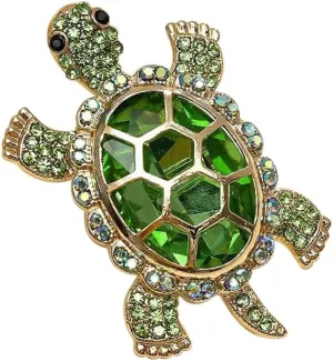 Cute Turtle Brooch Pin Crystal Rhinestones Green Marine Animals Lovely Lapel Pin Dress Accessories Boutonniere Corsage for Hat Bag Gold Tone Great Gift for Wife Sisters Friends Daily Wear Dating