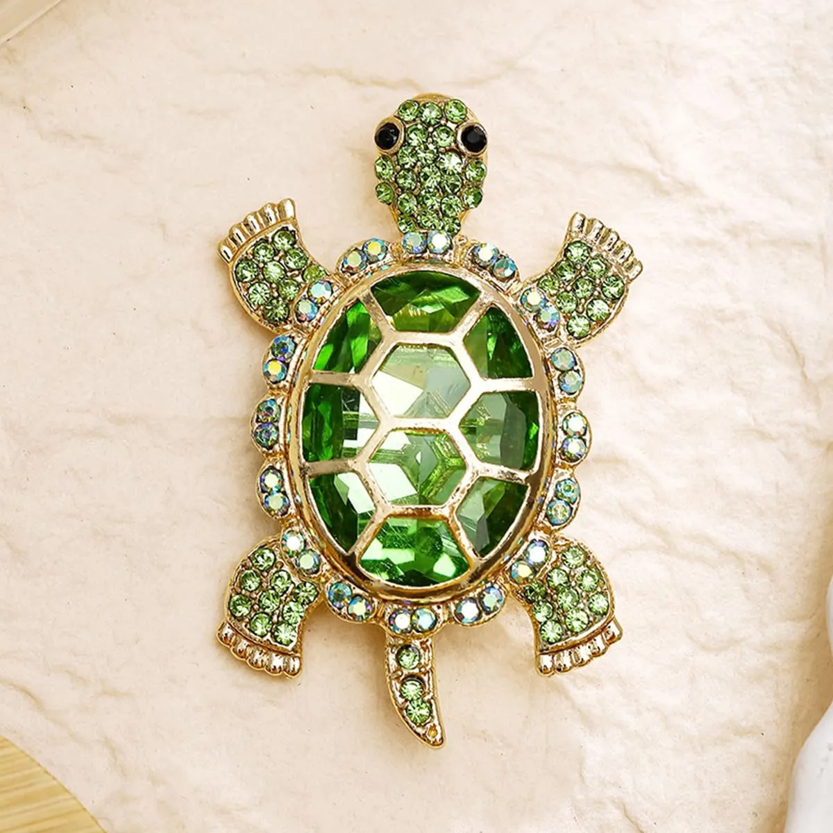 Cute Turtle Brooch Pin Crystal Rhinestones Green Marine Animals Lovely Lapel Pin Dress Accessories Boutonniere Corsage for Hat Bag Gold Tone Great Gift for Wife Sisters Friends Daily Wear Dating