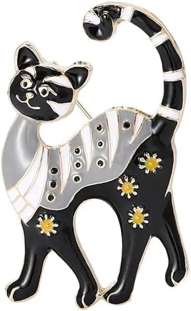 Cute Walking Cat Enamel Flower Brooch Pin for Women Girls Funny Cartton Animal Kitten Brooches Lapel Pins Suit Dress Clothes Hag Bag Clothes Accessories Gifts for Christmas Bff Daughter 50mm