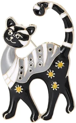 Cute Walking Cat Enamel Flower Brooch Pin for Women Girls Funny Cartton Animal Kitten Brooches Lapel Pins Suit Dress Clothes Hag Bag Clothes Accessories Gifts for Christmas Bff Daughter 50mm