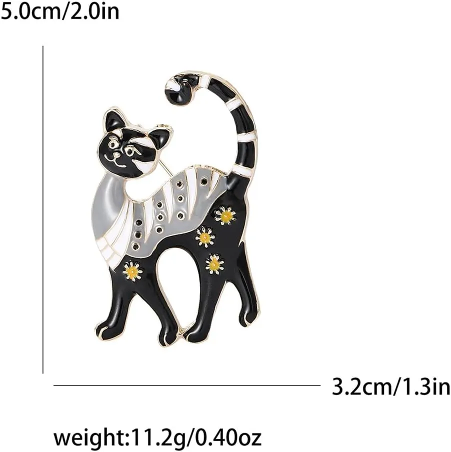 Cute Walking Cat Enamel Flower Brooch Pin for Women Girls Funny Cartton Animal Kitten Brooches Lapel Pins Suit Dress Clothes Hag Bag Clothes Accessories Gifts for Christmas Bff Daughter 50mm