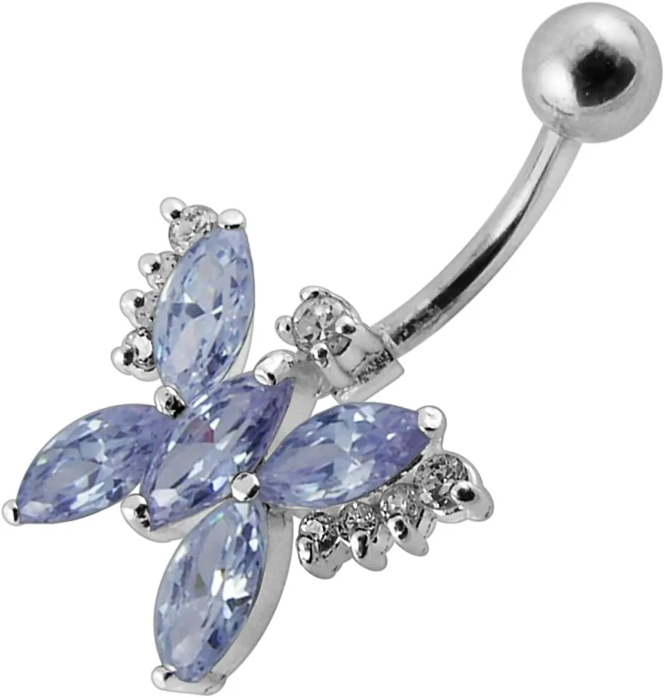 Cz Gemstones Stylish Studded Butterfly Design 925 Sterling Silver with Stainless Steel Belly Ring - Belly Button jewelry - Navel jewelry