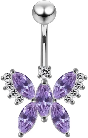 Cz Gemstones Stylish Studded Butterfly Design 925 Sterling Silver with Stainless Steel Belly Ring - Belly Button jewelry - Navel jewelry