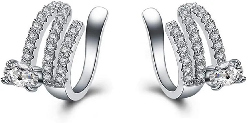 CZ Layered Ear Cuff Cartilage Huggie Hoop Earrings for Women CZ Non Piercing Minimalist Dainty Crystal Wrap Clip Hypoallergenic Fashion Elegant Jewelry Birthday Wedding for Bridal