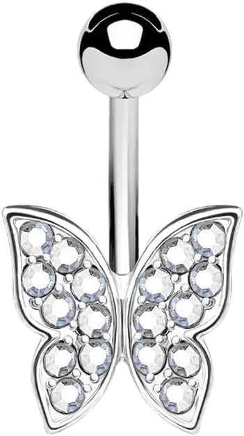 CZ Paved Butterfly Surgical Steel CZ Navel Belly Button Ring Clear Body Unique Jewelry Delicate Design Piercing Steel Surgical For Women