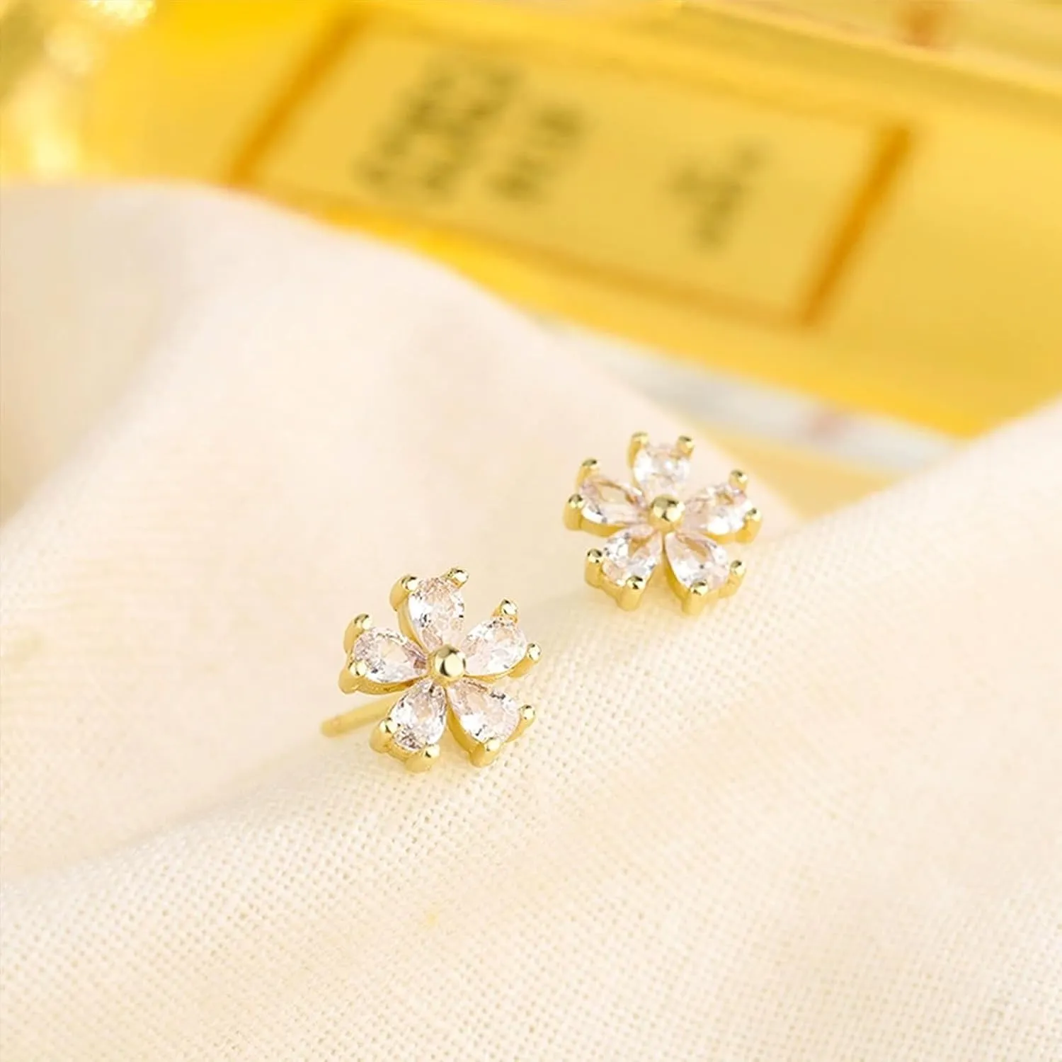 CZ Small Cherry Flower Stud Earrings for Women Cubic Zirconia Cute Blossom Jewelry Dainty Elegant Anniversary Birthday Gifts