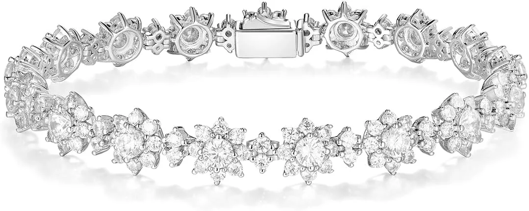 D Color VVS1 Clarity Moissanite and Genuine Sapphire/Emerald Tennis Bracelets for Women 2.22ct-10.45ct, Solid 925 Sterling Silver, Anniversary Wedding Valentines Jewelry for Her, Length 5.9-7.5 Inch(15-19cm)