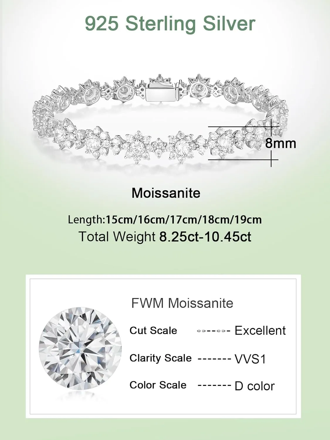 D Color VVS1 Clarity Moissanite and Genuine Sapphire/Emerald Tennis Bracelets for Women 2.22ct-10.45ct, Solid 925 Sterling Silver, Anniversary Wedding Valentines Jewelry for Her, Length 5.9-7.5 Inch(15-19cm)