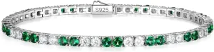 D Color VVS1 Clarity Moissanite and Genuine Sapphire/Emerald Tennis Bracelets for Women 2.22ct-10.45ct, Solid 925 Sterling Silver, Anniversary Wedding Valentines Jewelry for Her, Length 5.9-7.5 Inch(15-19cm)