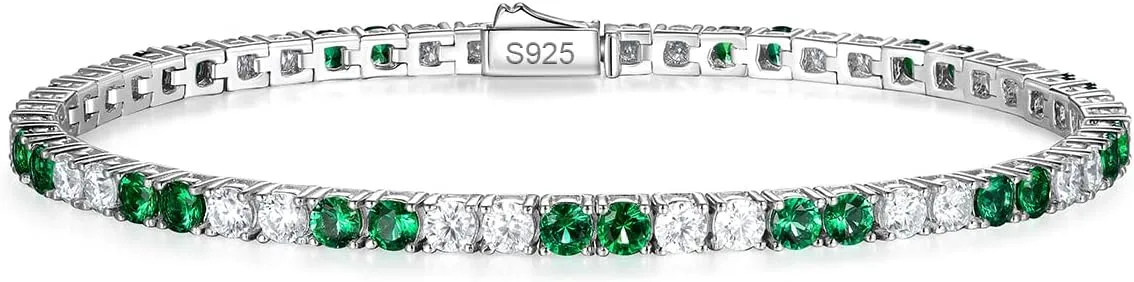 D Color VVS1 Clarity Moissanite and Genuine Sapphire/Emerald Tennis Bracelets for Women 2.22ct-10.45ct, Solid 925 Sterling Silver, Anniversary Wedding Valentines Jewelry for Her, Length 5.9-7.5 Inch(15-19cm)