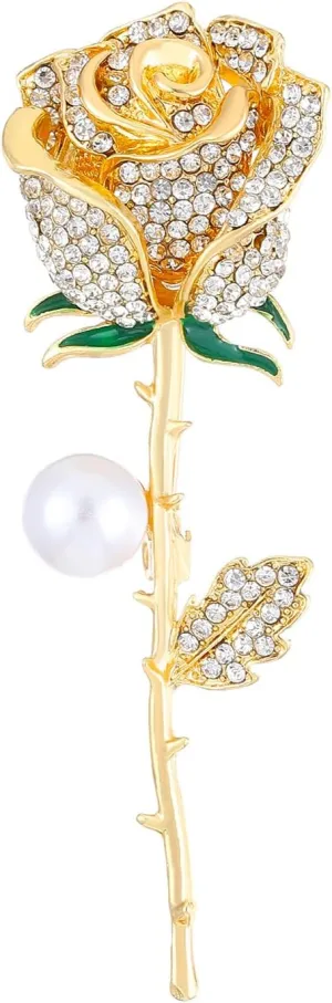 Dainty 14k Gold Cz Rose Flower Brooch - Chic & Elegant Jacket Pin Floral Series Brooch Pins for Women Fashion Costume Broach & Pins Jewelry Gift