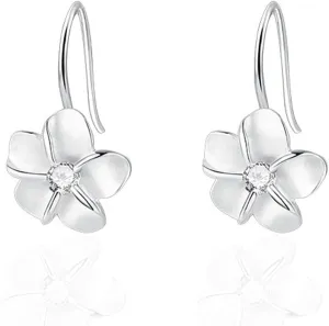 Dainty CZ Flower Dangle Hook Earrings for Women Silver Plated Crystal Flowers Charms Drop Fish Hook Stud Lightweight Elegant Christmas Wedding Holiday Jewelry Gifts