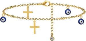 Dainty Evil Eye Anklet for Women 14K Gold Plated Minimalist Delicate Anklet Bobo Beach Hypoallergenic Foot Jewelry Gift