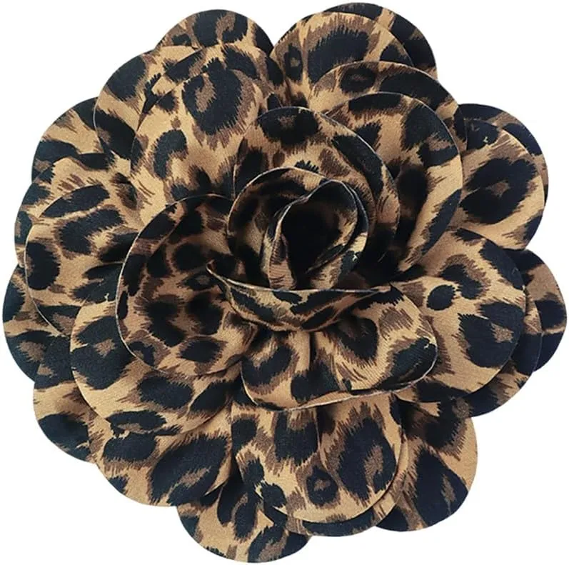 Dainty Fabric Leopard Rose Flower Large Brooch Lapel Pins Handmade Big Flower Brooches Pin Classic for Women Wedding Party Dance Banquet Dress Suit Clothes Accessories Jewelry Gifts 190mm