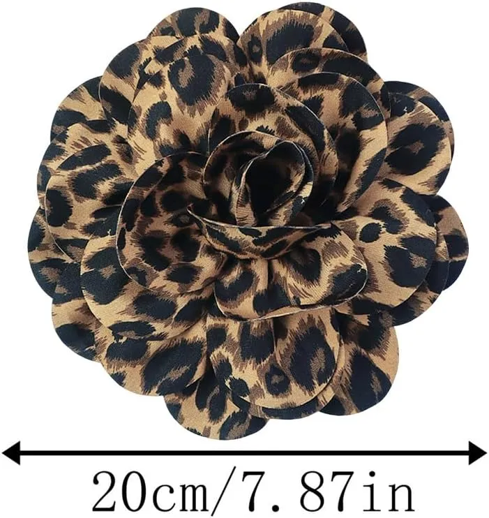 Dainty Fabric Leopard Rose Flower Large Brooch Lapel Pins Handmade Big Flower Brooches Pin Classic for Women Wedding Party Dance Banquet Dress Suit Clothes Accessories Jewelry Gifts 190mm