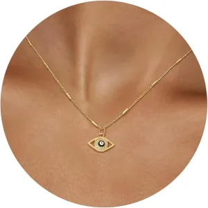 Dainty Gold Necklace for Women, 14K Gold Plated Evil Eye Heart Pendant Chocker Necklace Simple Chain Layered Necklaces Trendy Gold Jewelry for Women