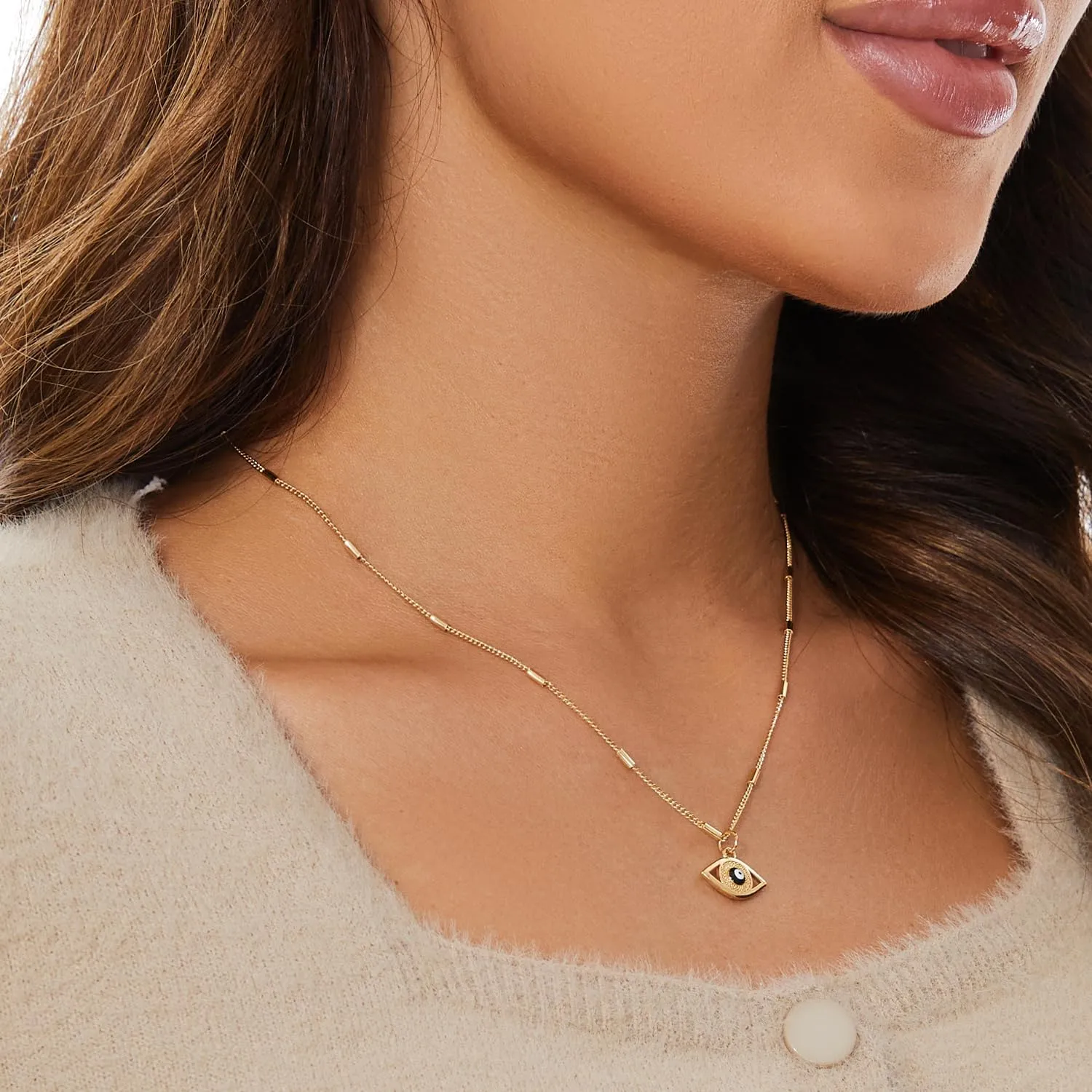 Dainty Gold Necklace for Women, 14K Gold Plated Evil Eye Heart Pendant Chocker Necklace Simple Chain Layered Necklaces Trendy Gold Jewelry for Women