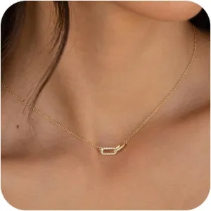 Dainty Gold Necklace for Women, Gold Cross necklace 14K Gold Plated Paperclip Pendant Necklace Cute Gold CZ Heart Pendant Necklace Simple Gold Choker Necklaces for Women Gold Jewelry Gifts