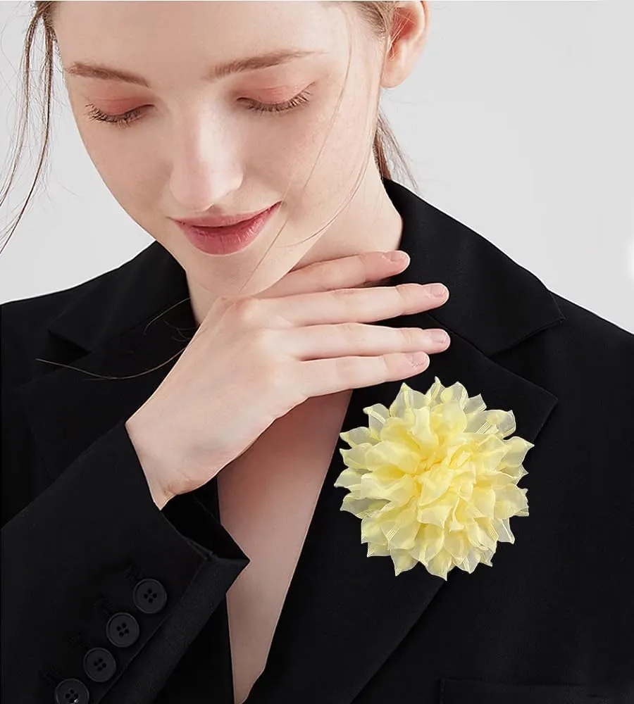 Dainty Lace Flower Large Brooch Lapel Pins Handmade Fabric Sunflower Brooches Pin Classic for Women Wedding Party Dance Banquet Dress Suit Clothes Accessories Jewelry Gifts 110mm