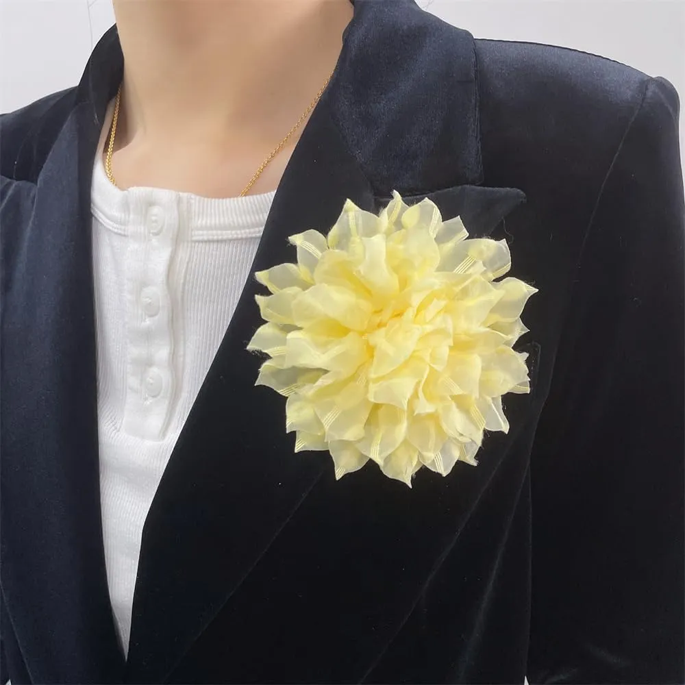 Dainty Lace Flower Large Brooch Lapel Pins Handmade Fabric Sunflower Brooches Pin Classic for Women Wedding Party Dance Banquet Dress Suit Clothes Accessories Jewelry Gifts 110mm