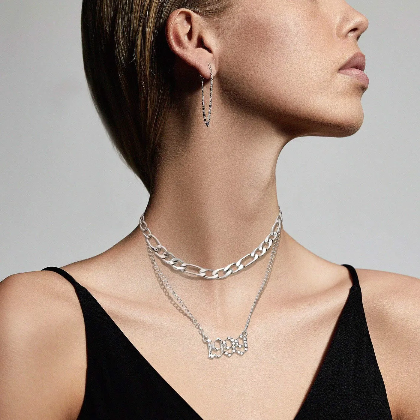 Dainty Layered Choker Necklace Crystal Necklaces Birth Year Number Charm Pendant Necklace for Women Girls Birthday Gift Friedship Jewelry 18K Gold Plated/Silver,1996-2005