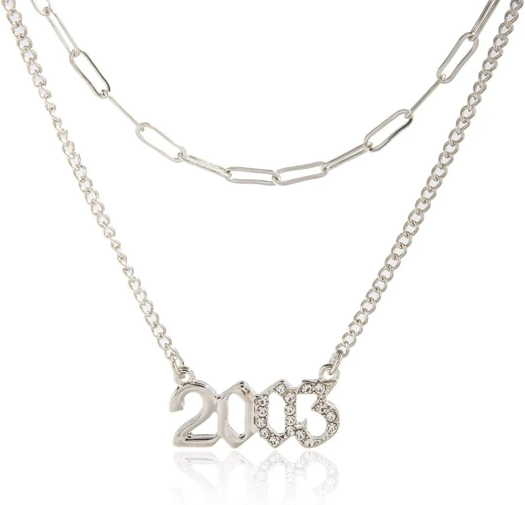 Dainty Layered Choker Necklace Crystal Necklaces Birth Year Number Charm Pendant Necklace for Women Girls Birthday Gift Friedship Jewelry 18K Gold Plated/Silver,1996-2005
