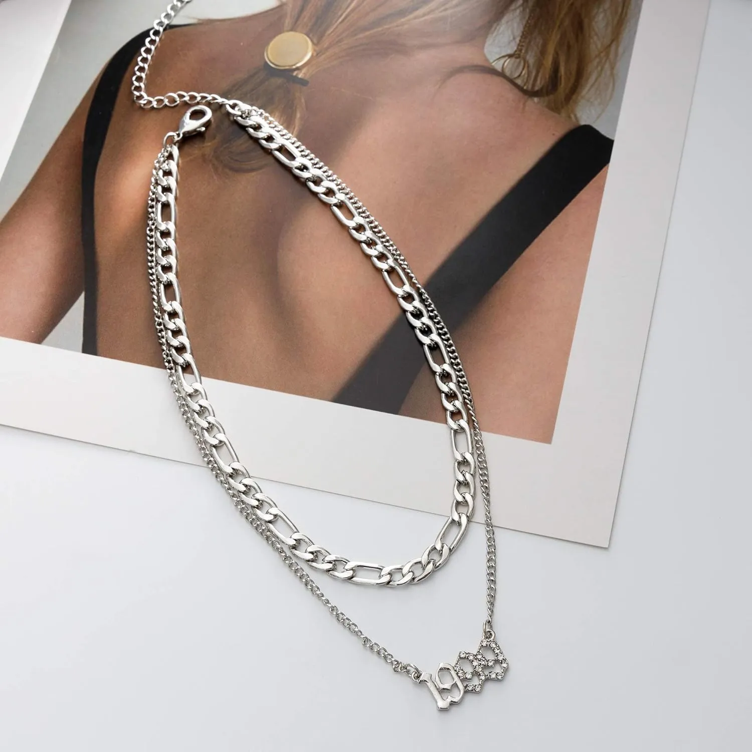 Dainty Layered Choker Necklace Crystal Necklaces Birth Year Number Charm Pendant Necklace for Women Girls Birthday Gift Friedship Jewelry 18K Gold Plated/Silver,1996-2005