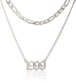 Dainty Layered Choker Necklace Crystal Necklaces Birth Year Number Charm Pendant Necklace for Women Girls Birthday Gift Friedship Jewelry 18K Gold Plated/Silver,1996-2005