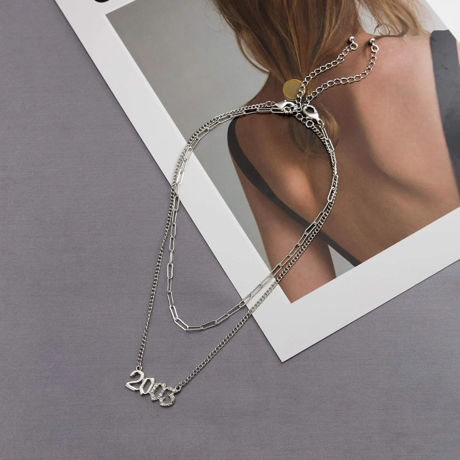 Dainty Layered Choker Necklace Crystal Necklaces Birth Year Number Charm Pendant Necklace for Women Girls Birthday Gift Friedship Jewelry 18K Gold Plated/Silver,1996-2005