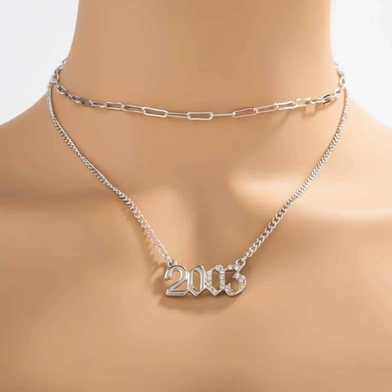 Dainty Layered Choker Necklace Crystal Necklaces Birth Year Number Charm Pendant Necklace for Women Girls Birthday Gift Friedship Jewelry 18K Gold Plated/Silver,1996-2005