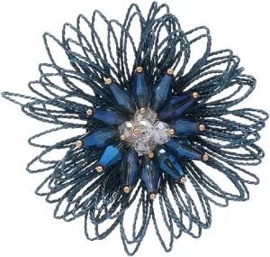 Dainty Mesh Flower Brooch Pin for Women Girls Fashion Fabric Leaf Crystal Acrylic Ball Bead Pistil 3D Floral Brooches Lapel Pins Elegant Dress Accessories Wedding Event Holiday Festival Jewelry Gift (Blue Daisy)