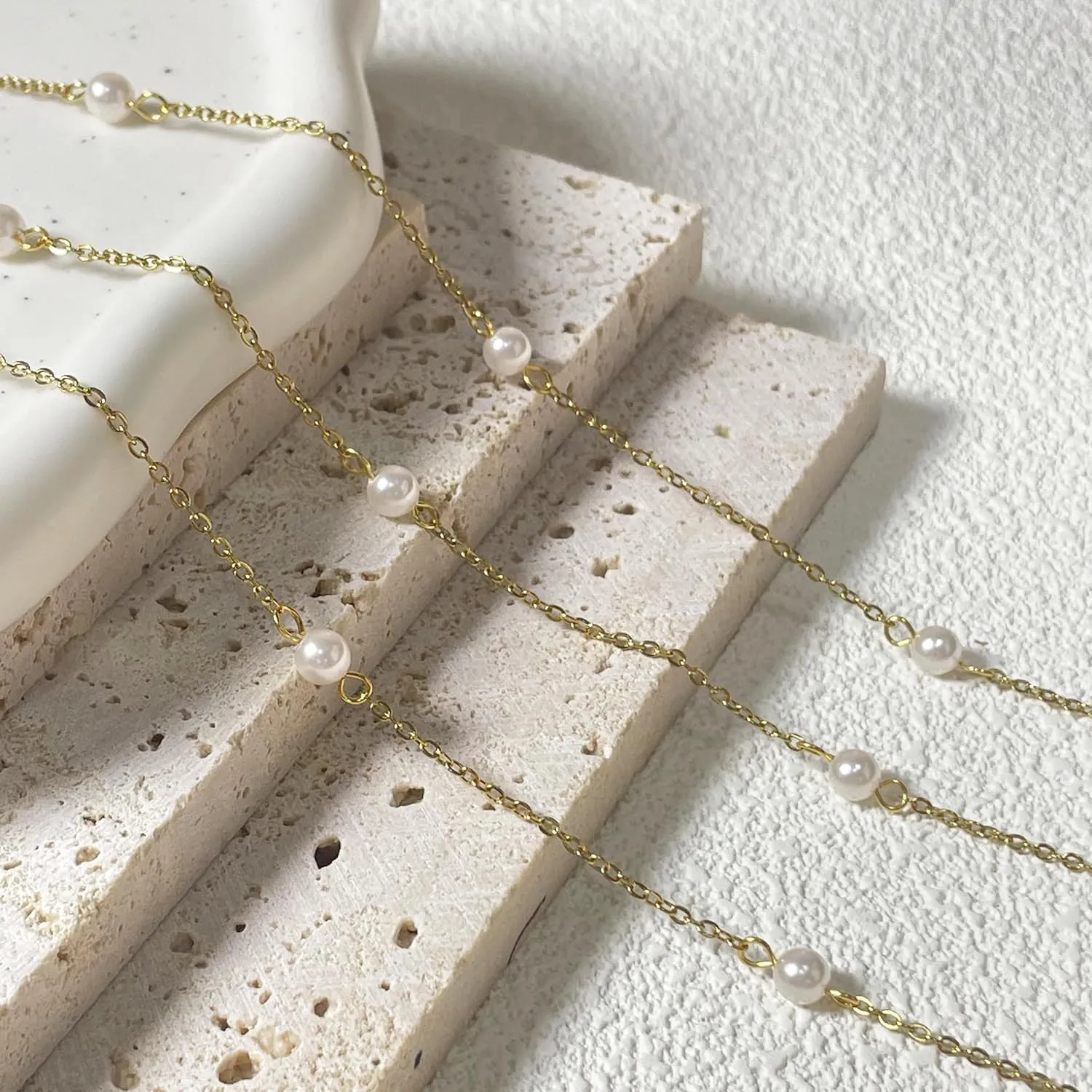 Dainty Pearl Choker Necklace for Women, 14K Gold Plated Handmade Layered Freshwater Pearl Necklace Delicate Necklace Everyday Jewelry