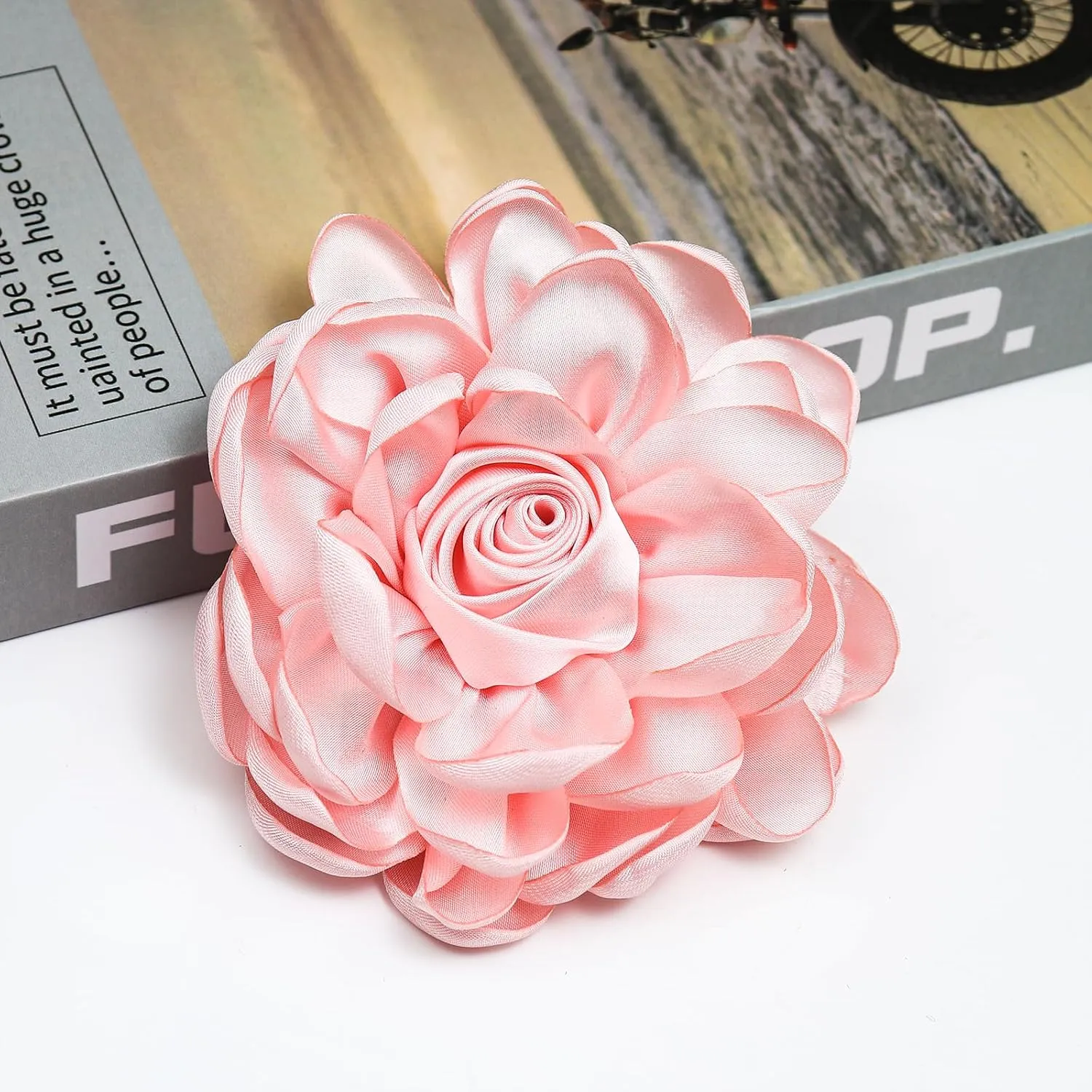 Dainty Satin Rose Flower Brooch Pins for Women Delicate Large Camellia Pins Shawl Clips Duckbill Clips Wedding Prom Banquet Party Jewelry Gift