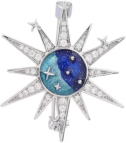 Dainty Sun and Stars Brooch Pin for Women Girls Men Delicate Cubic Zirconia Crystal Universe Starry Sky Brooches Lapel Pins Shawl Clip Badge Corsage Jewelry Gifts for Hat Bag Suit Tie Wedding Birthday