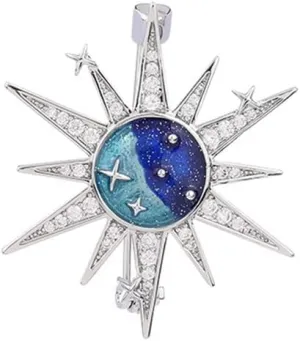 Dainty Sun and Stars Brooch Pin for Women Girls Men Delicate Cubic Zirconia Crystal Universe Starry Sky Brooches Lapel Pins Shawl Clip Badge Corsage Jewelry Gifts for Hat Bag Suit Tie Wedding Birthday