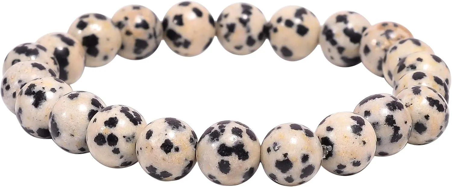 Dalmatian Jasper Round Smooth Beads 8 mm Stretrchable Bracelet SB-9 For Woman,Man,Gift,Friendshipband