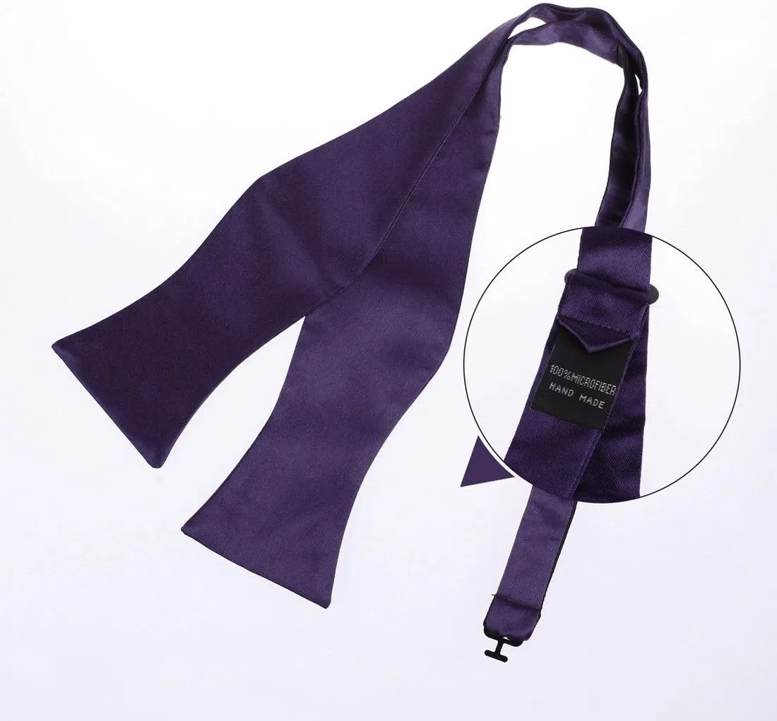 Dan Smith Wedding Solid Bowtie Self Bow Tie Feel Silk Famliy Shirt Self-Tied Bow Tie Pocket-Square Cuff Set